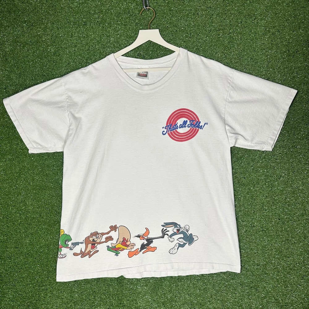 Vintage‎ 1993 Looney Tunes Tultex T Shirt XL White Thats All Folks Single Stitch